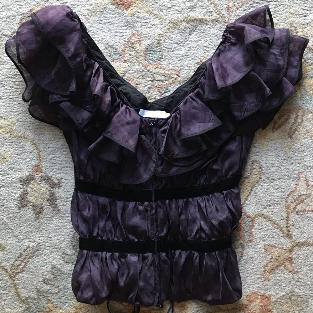 Anne Fontaine Silk Ruffle Corset Back Blouse 36